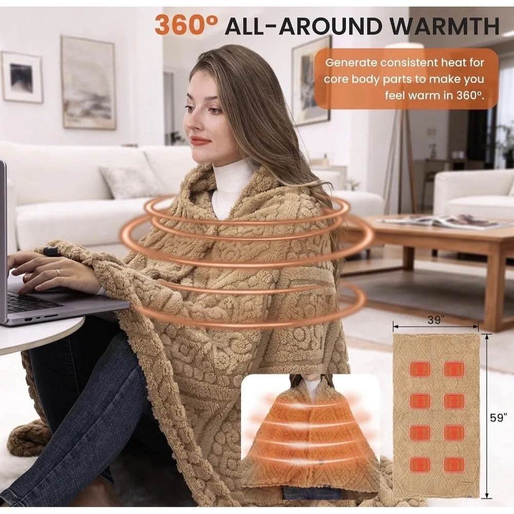 Shaggy Heated Throw Blanket with Power Bank 59 X 35.5